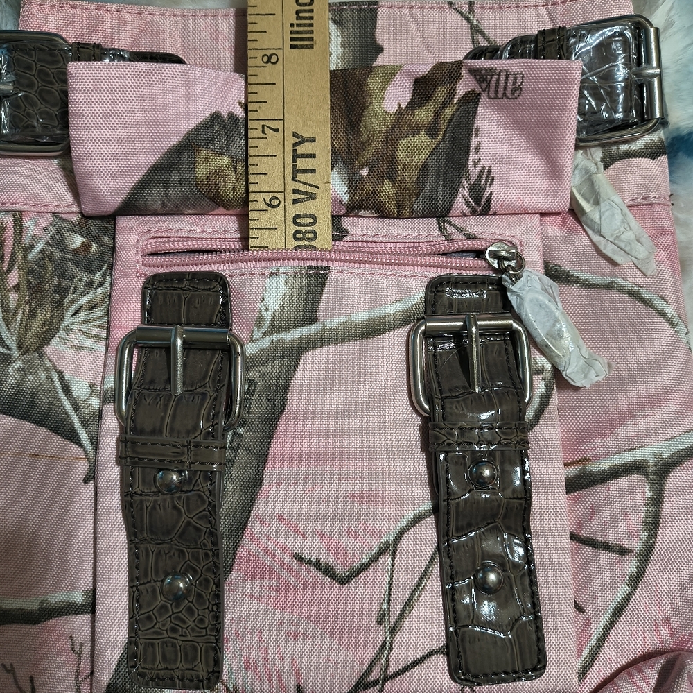 Realtree Pink Camouflage Crossbody Bag with Brown Buckle Accents - Picture 6 of 15